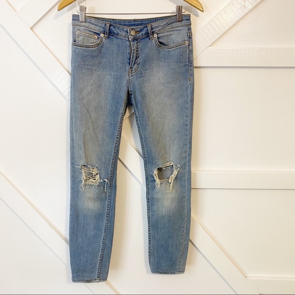 BLK DNM Skinny Slim Fit Distressed Denim Jeans Light Wash Sz 27/30